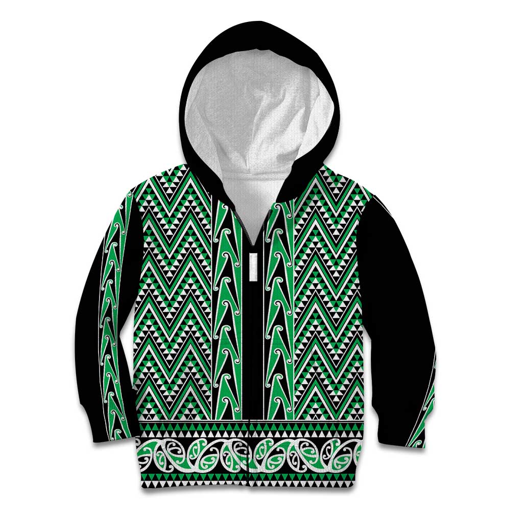 New Zealand Maori Niho Taniwha Kid Hoodie Kakariki Mangopare and Puhoro Pattern LT9 Zip Hoodie Green - Polynesian Pride