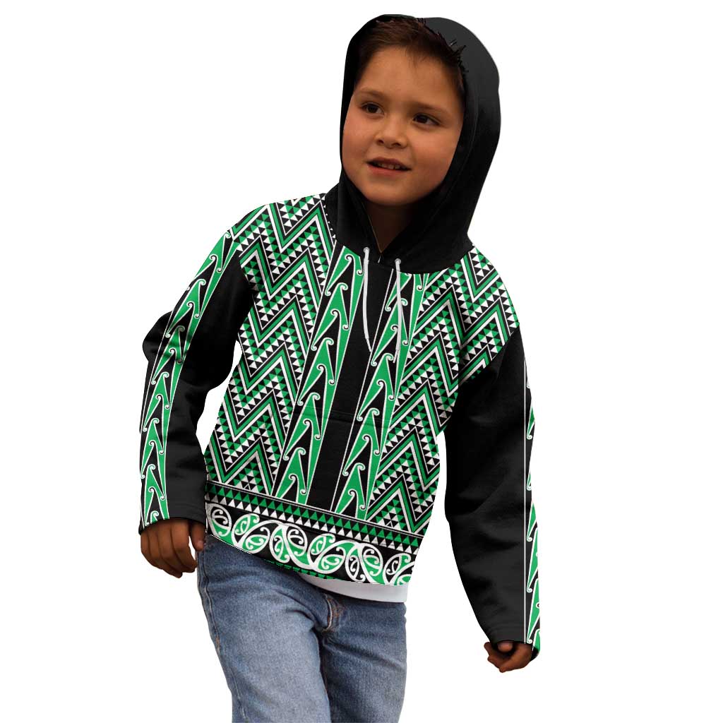 New Zealand Maori Niho Taniwha Kid Hoodie Kakariki Mangopare and Puhoro Pattern LT9 - Polynesian Pride