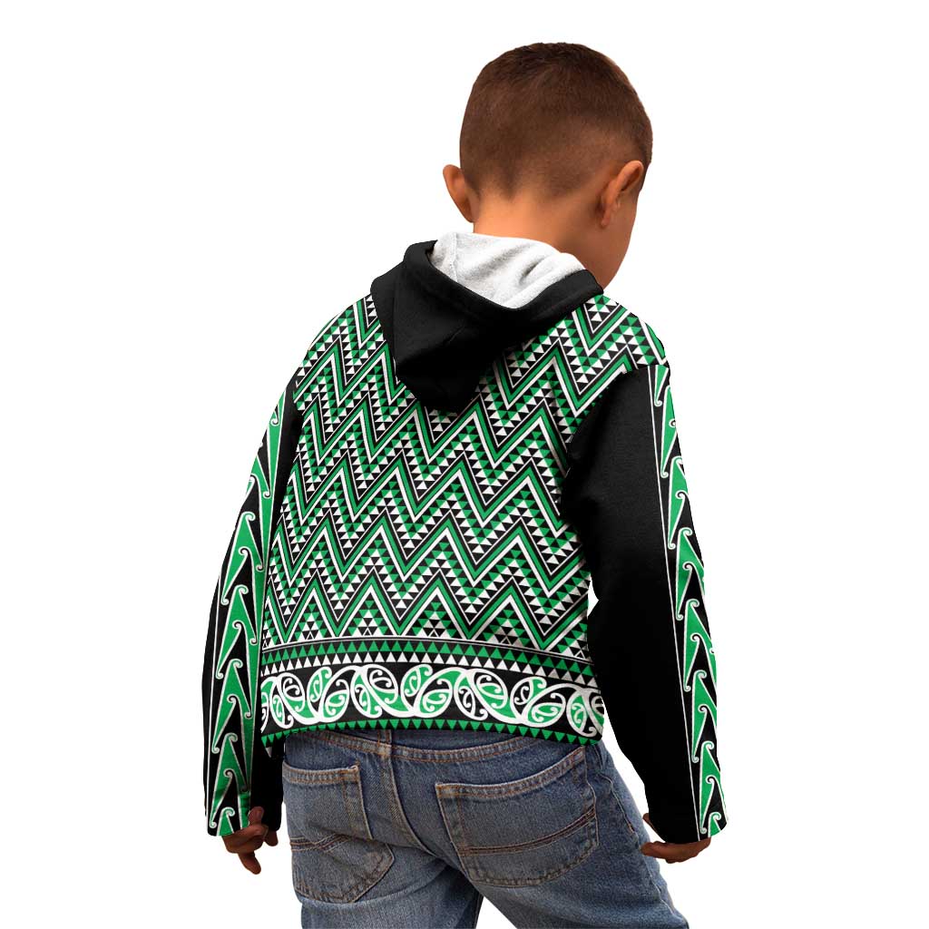 New Zealand Maori Niho Taniwha Kid Hoodie Kakariki Mangopare and Puhoro Pattern LT9 - Polynesian Pride