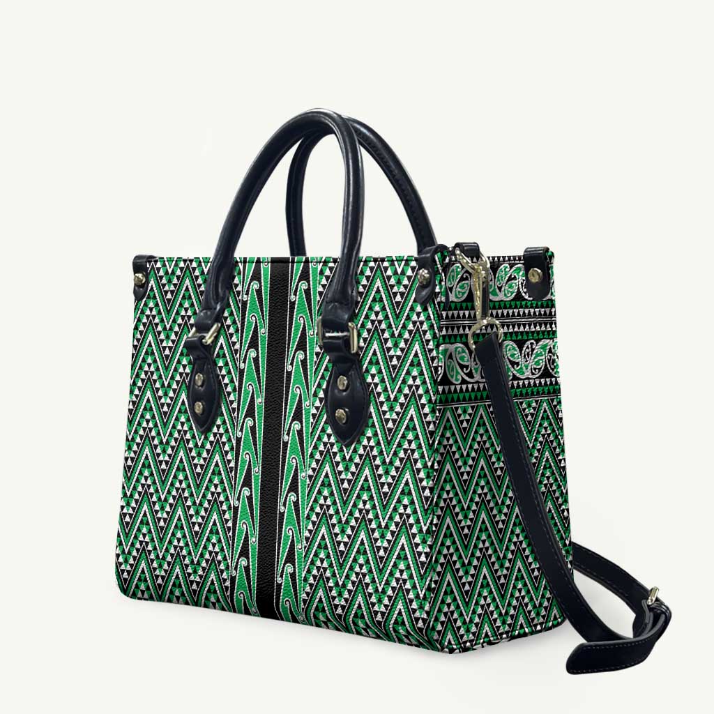 New Zealand Maori Niho Taniwha Leather Bag Kakariki Mangopare and Puhoro Pattern - Polynesian Pride