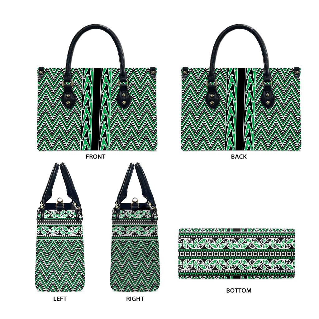 New Zealand Maori Niho Taniwha Leather Bag Kakariki Mangopare and Puhoro Pattern - Polynesian Pride