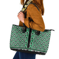 New Zealand Maori Niho Taniwha Leather Tote Bag Kakariki Mangopare and Puhoro Pattern