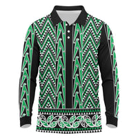 New Zealand Maori Niho Taniwha Long Sleeve Polo Shirt Kakariki Mangopare and Puhoro Pattern LT9 Green - Polynesian Pride