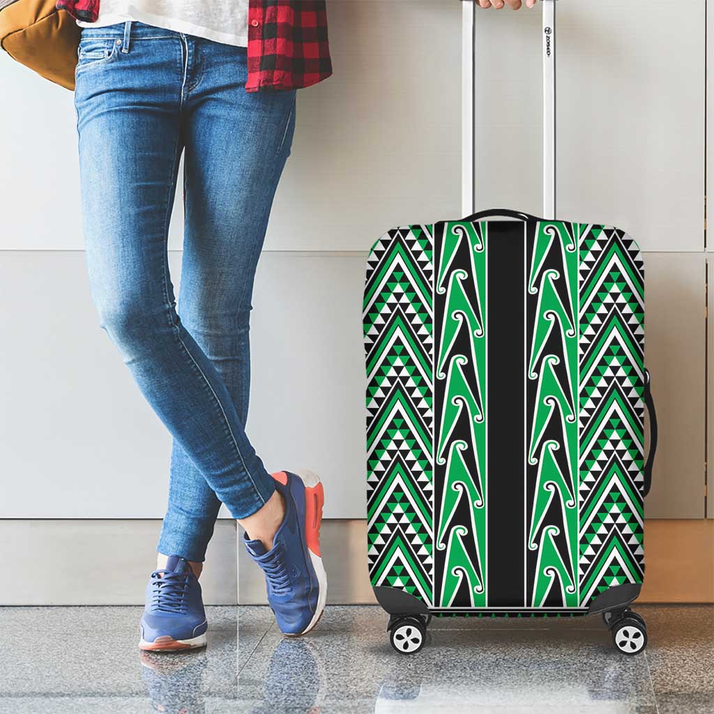 New Zealand Maori Niho Taniwha Luggage Cover Kakariki Mangopare and Puhoro Pattern