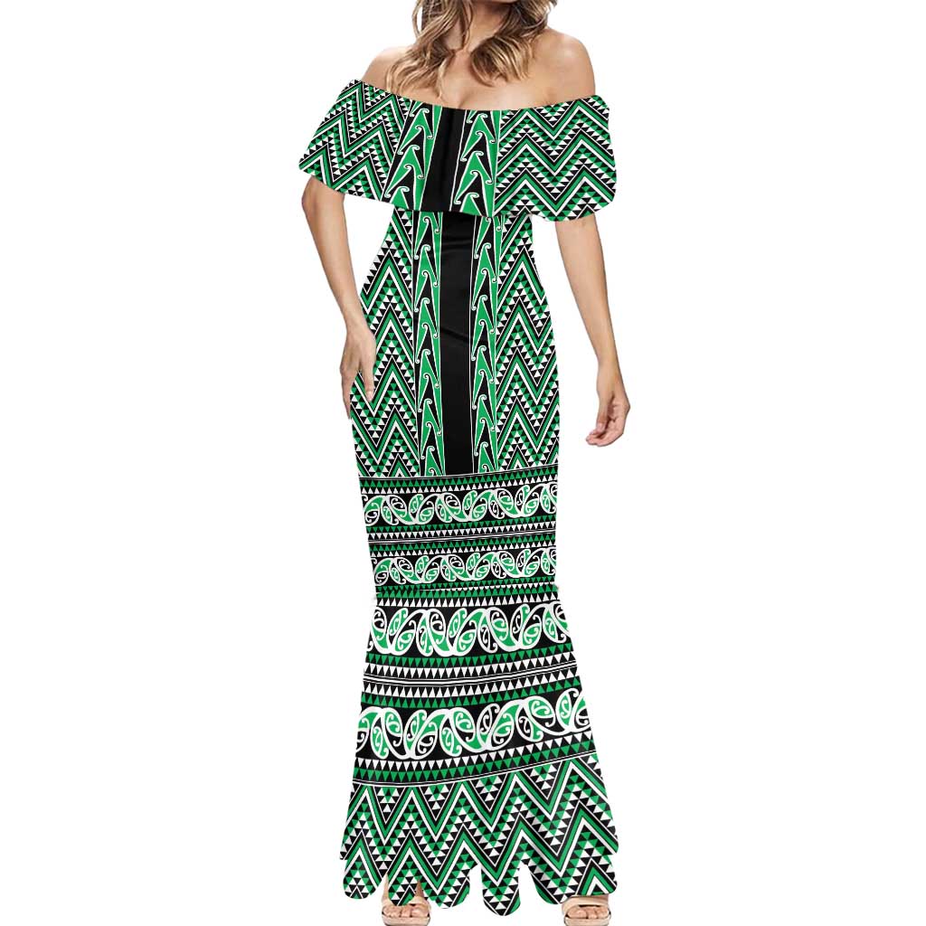 New Zealand Maori Niho Taniwha Mermaid Dress Kakariki Mangopare and Puhoro Pattern LT9 - Polynesian Pride