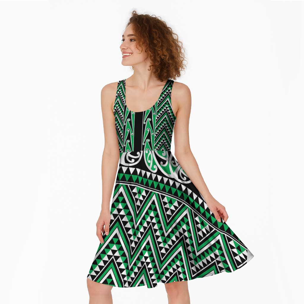 New Zealand Maori Niho Taniwha Midi Dress Kakariki Mangopare and Puhoro Pattern - Polynesian Pride