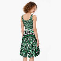 New Zealand Maori Niho Taniwha Midi Dress Kakariki Mangopare and Puhoro Pattern - Polynesian Pride