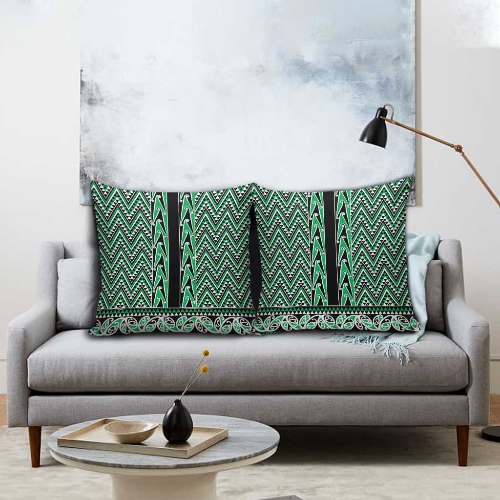 New Zealand Maori Niho Taniwha Pillow Cover Kakariki Mangopare and Puhoro Pattern - Polynesian Pride