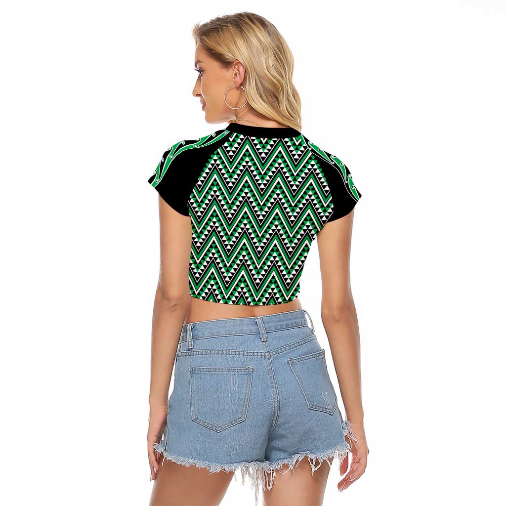 New Zealand Maori Niho Taniwha Raglan Cropped T Shirt Kakariki Mangopare and Puhoro Pattern LT9 - Polynesian Pride