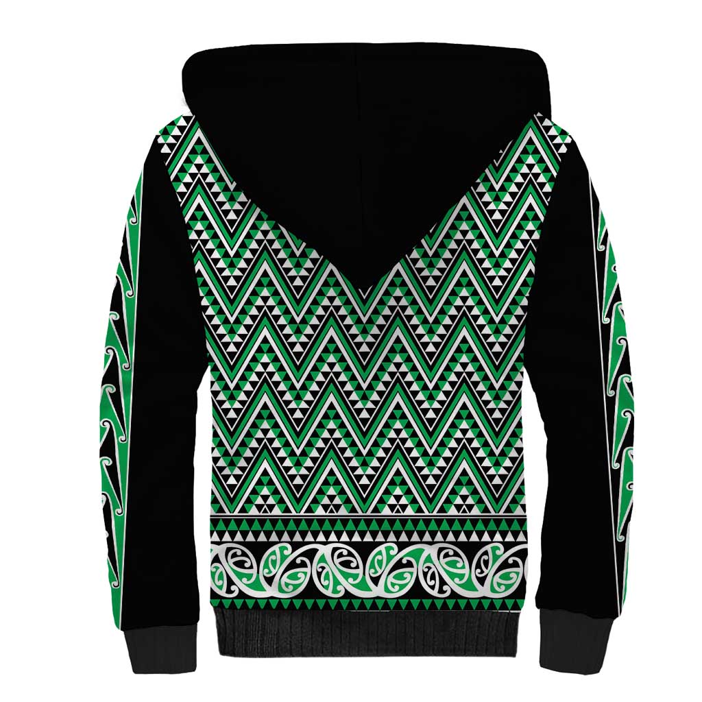 New Zealand Maori Niho Taniwha Sherpa Hoodie Kakariki Mangopare and Puhoro Pattern LT9 - Polynesian Pride