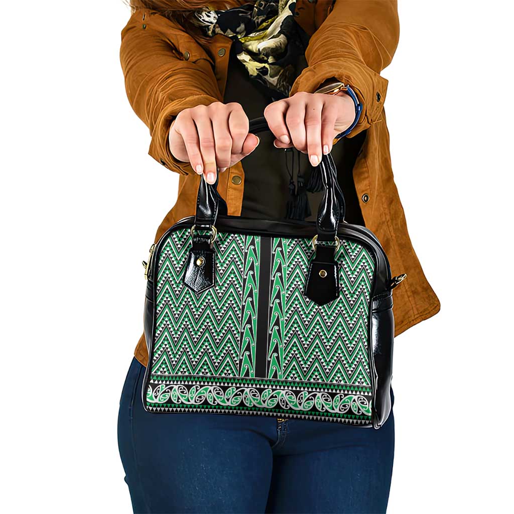 New Zealand Maori Niho Taniwha Shoulder Handbag Kakariki Mangopare and Puhoro Pattern