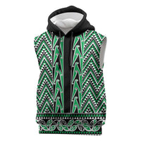 New Zealand Maori Niho Taniwha Sleeveless Hoodie Kakariki Mangopare and Puhoro Pattern LT9 Green - Polynesian Pride