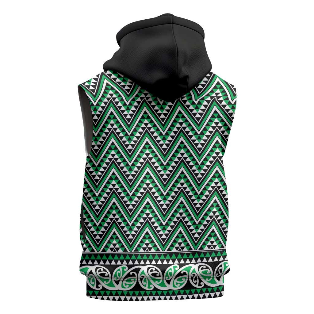 New Zealand Maori Niho Taniwha Sleeveless Hoodie Kakariki Mangopare and Puhoro Pattern LT9 - Polynesian Pride
