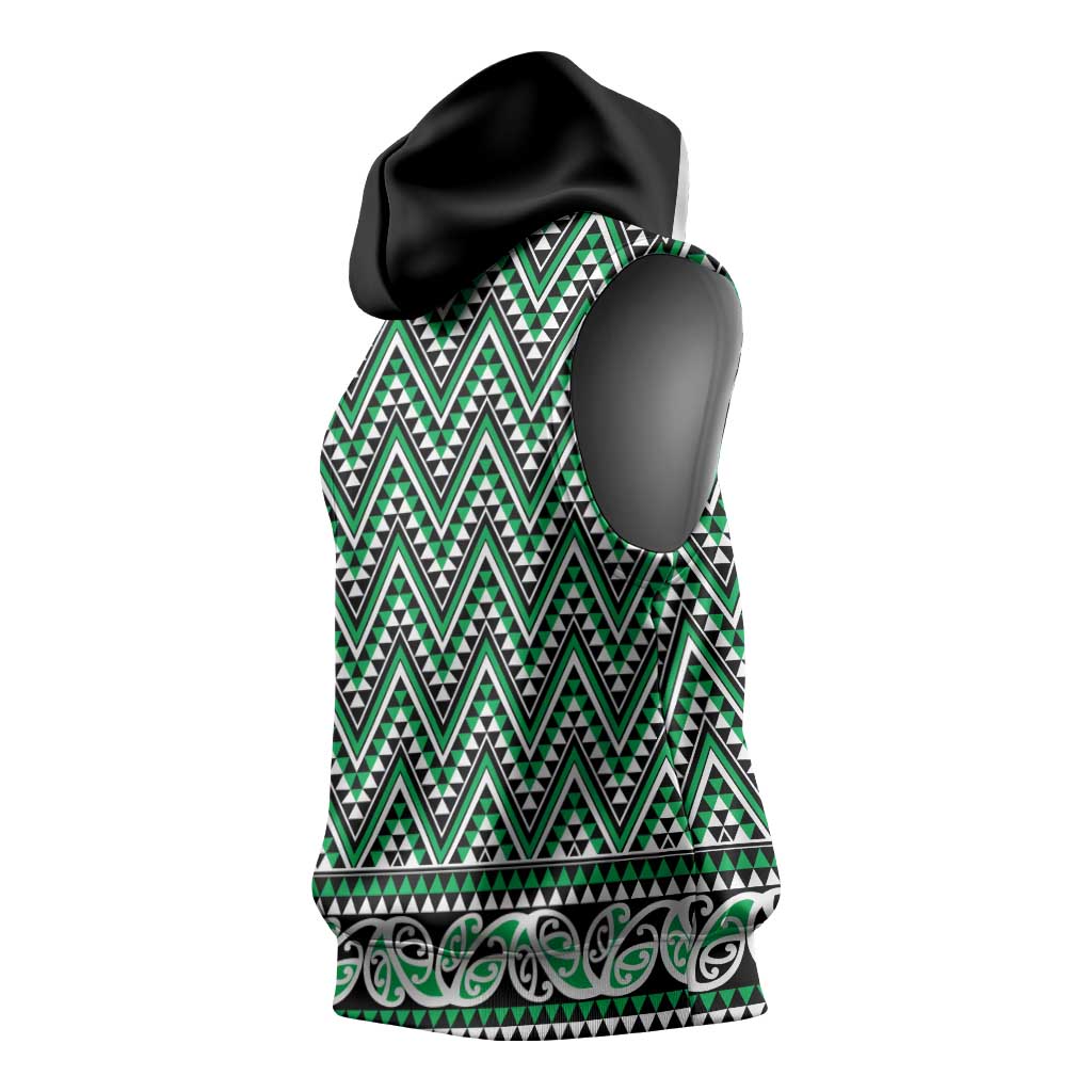 New Zealand Maori Niho Taniwha Sleeveless Hoodie Kakariki Mangopare and Puhoro Pattern LT9 - Polynesian Pride