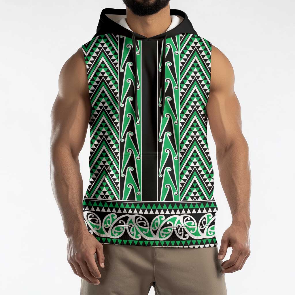 New Zealand Maori Niho Taniwha Sleeveless Hoodie Kakariki Mangopare and Puhoro Pattern LT9 - Polynesian Pride