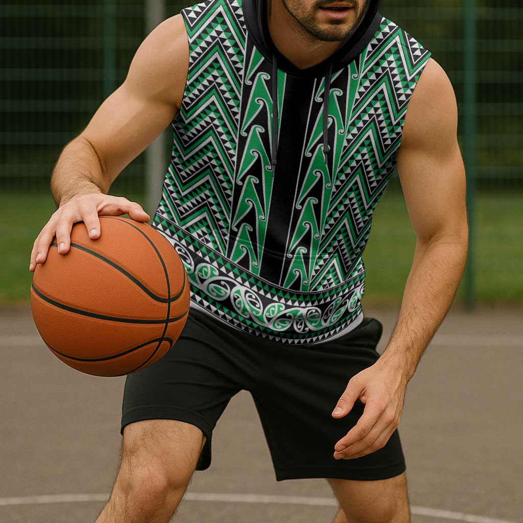 New Zealand Maori Niho Taniwha Sleeveless Hoodie Kakariki Mangopare and Puhoro Pattern LT9 - Polynesian Pride