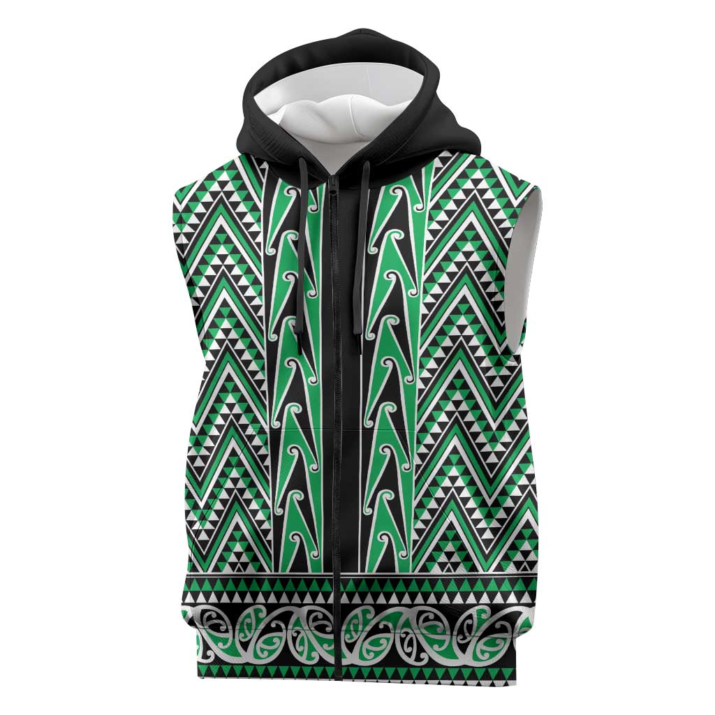 New Zealand Maori Niho Taniwha Sleeveless Zip Hoodie Kakariki Mangopare and Puhoro Pattern - Polynesian Pride