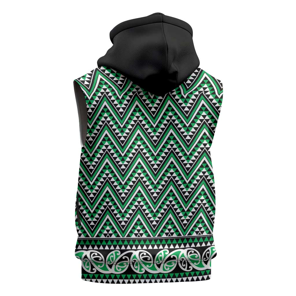 New Zealand Maori Niho Taniwha Sleeveless Zip Hoodie Kakariki Mangopare and Puhoro Pattern LT9 - Polynesian Pride