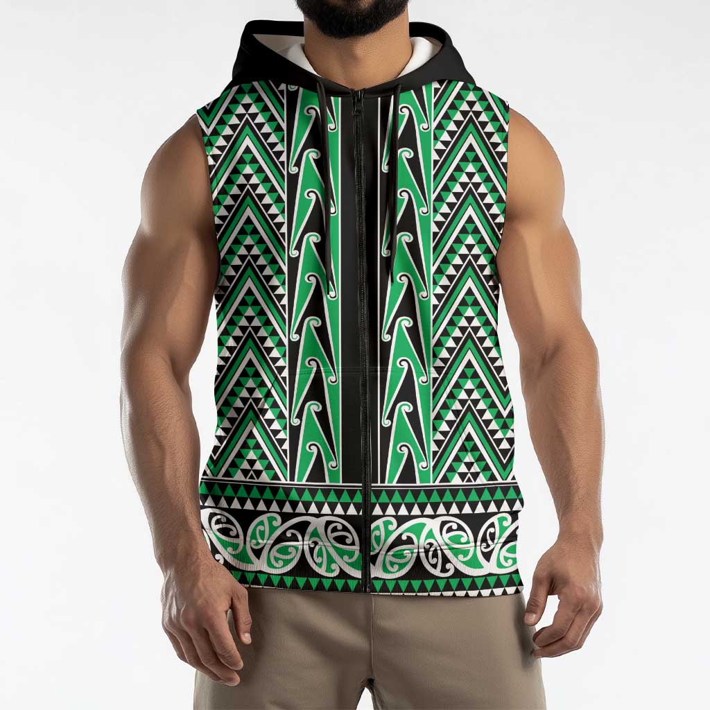 New Zealand Maori Niho Taniwha Sleeveless Zip Hoodie Kakariki Mangopare and Puhoro Pattern LT9 - Polynesian Pride