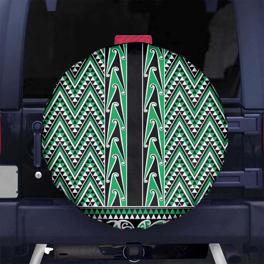 New Zealand Maori Niho Taniwha Spare Tire Cover Kakariki Mangopare and Puhoro Pattern LT9 No hole Green - Polynesian Pride