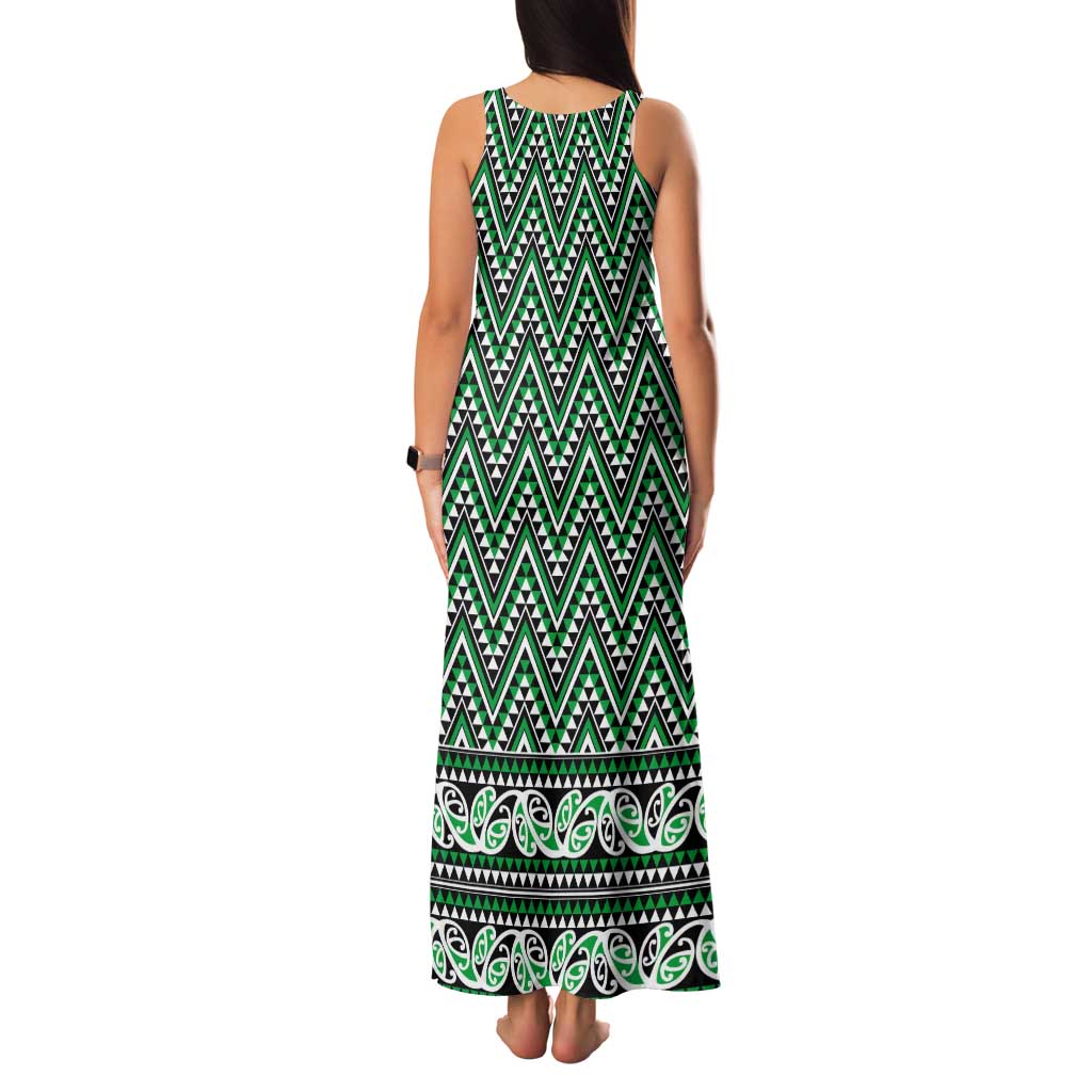 New Zealand Maori Niho Taniwha Tank Maxi Dress Kakariki Mangopare and Puhoro Pattern LT9 - Polynesian Pride
