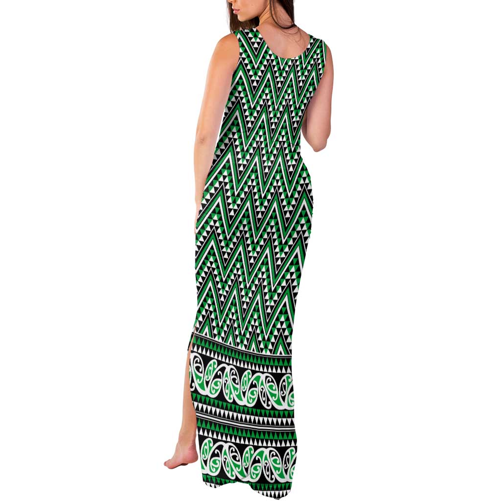New Zealand Maori Niho Taniwha Tank Maxi Dress Kakariki Mangopare and Puhoro Pattern LT9 - Polynesian Pride