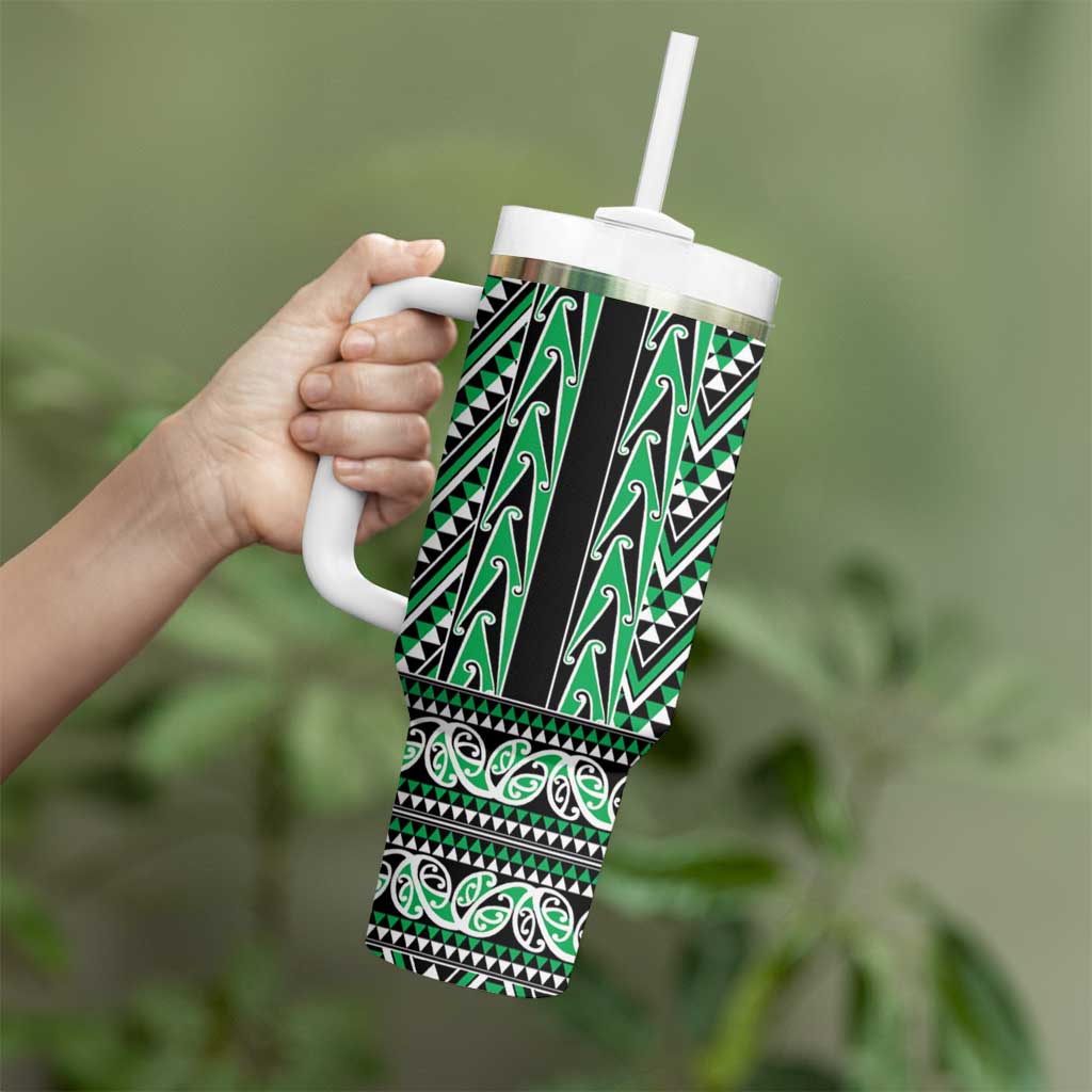 New Zealand Maori Niho Taniwha Tumbler With Handle Kakariki Mangopare and Puhoro Pattern