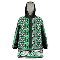 New Zealand Maori Niho Taniwha Wearable Blanket Hoodie Kakariki Mangopare and Puhoro Pattern LT9 One Size Green - Polynesian Pride