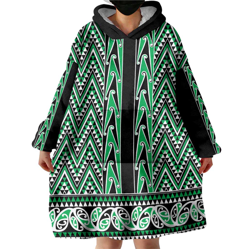 New Zealand Maori Niho Taniwha Wearable Blanket Hoodie Kakariki Mangopare and Puhoro Pattern LT9 - Polynesian Pride