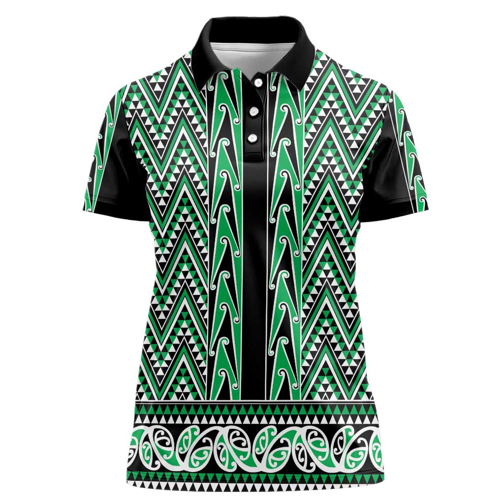 New Zealand Maori Niho Taniwha Women Polo Shirt Kakariki Mangopare and Puhoro Pattern LT9 Female Green - Polynesian Pride