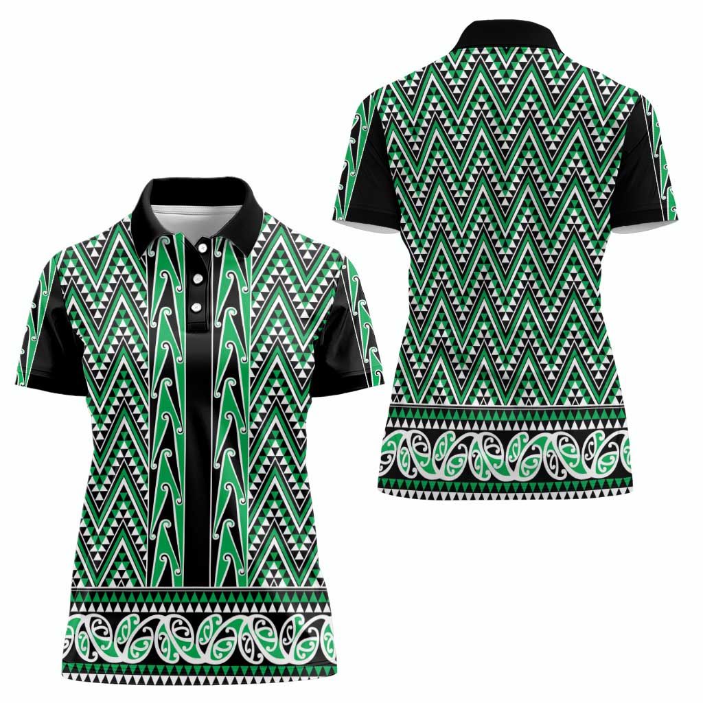 New Zealand Maori Niho Taniwha Women Polo Shirt Kakariki Mangopare and Puhoro Pattern LT9 - Polynesian Pride