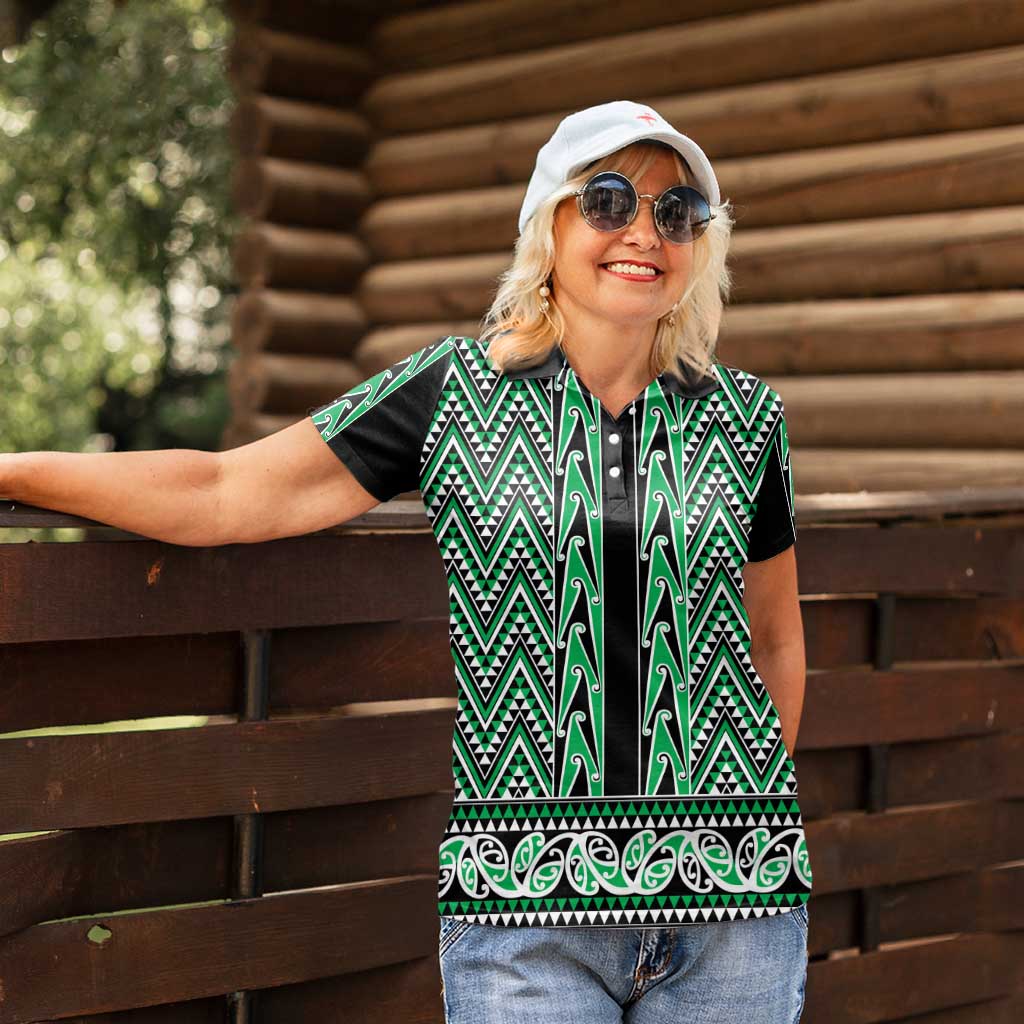 New Zealand Maori Niho Taniwha Women Polo Shirt Kakariki Mangopare and Puhoro Pattern LT9 - Polynesian Pride
