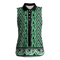 New Zealand Maori Niho Taniwha Women Sleeveless Polo Shirt Kakariki Mangopare and Puhoro Pattern LT9 Female Green - Polynesian Pride