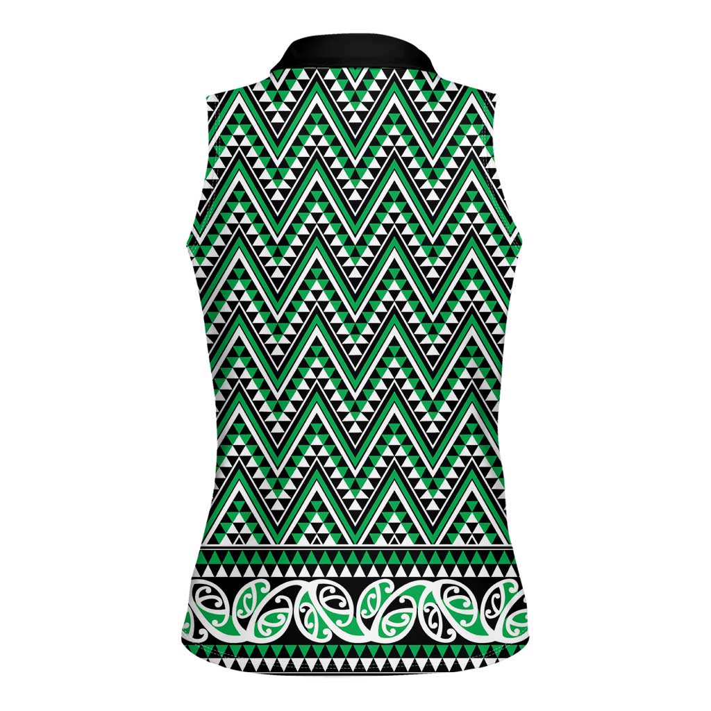 New Zealand Maori Niho Taniwha Women Sleeveless Polo Shirt Kakariki Mangopare and Puhoro Pattern LT9 - Polynesian Pride