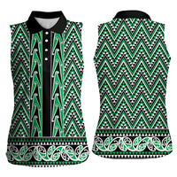 New Zealand Maori Niho Taniwha Women Sleeveless Polo Shirt Kakariki Mangopare and Puhoro Pattern LT9 - Polynesian Pride