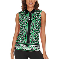 New Zealand Maori Niho Taniwha Women Sleeveless Polo Shirt Kakariki Mangopare and Puhoro Pattern LT9 - Polynesian Pride