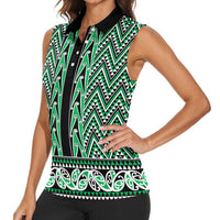 New Zealand Maori Niho Taniwha Women Sleeveless Polo Shirt Kakariki Mangopare and Puhoro Pattern LT9 - Polynesian Pride
