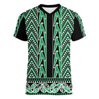 New Zealand Maori Niho Taniwha Women V-Neck T-Shirt Kakariki Mangopare and Puhoro Pattern LT9 Female Green - Polynesian Pride