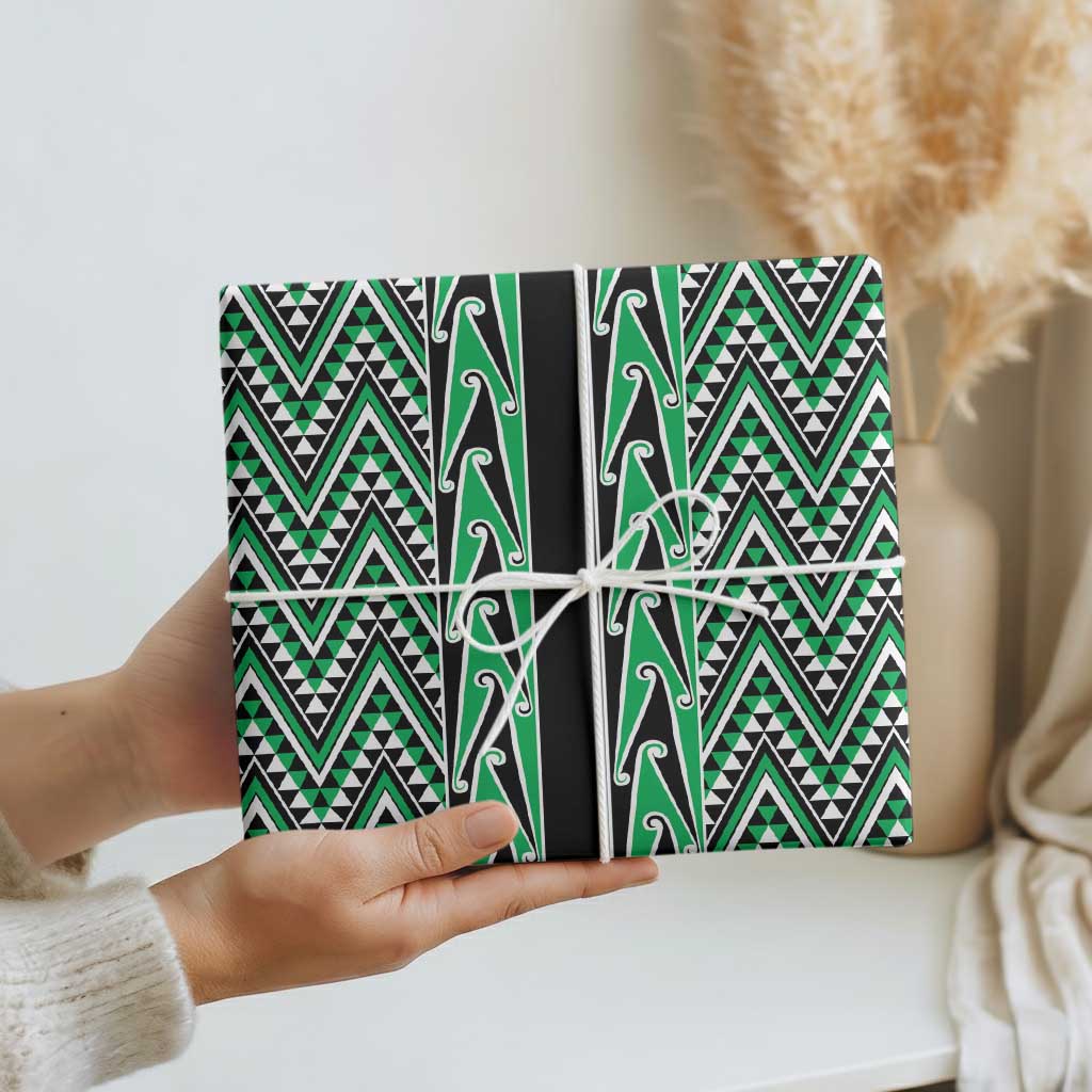 New Zealand Maori Niho Taniwha Wrapping Paper Kakariki Mangopare and Puhoro Pattern - Polynesian Pride