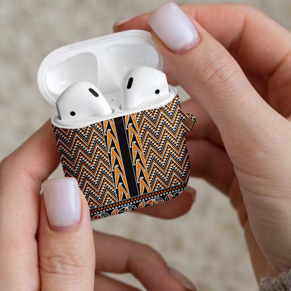 New Zealand Maori Niho Taniwha AirPods Case Karaka Mangopare and Puhoro Pattern - Polynesian Pride
