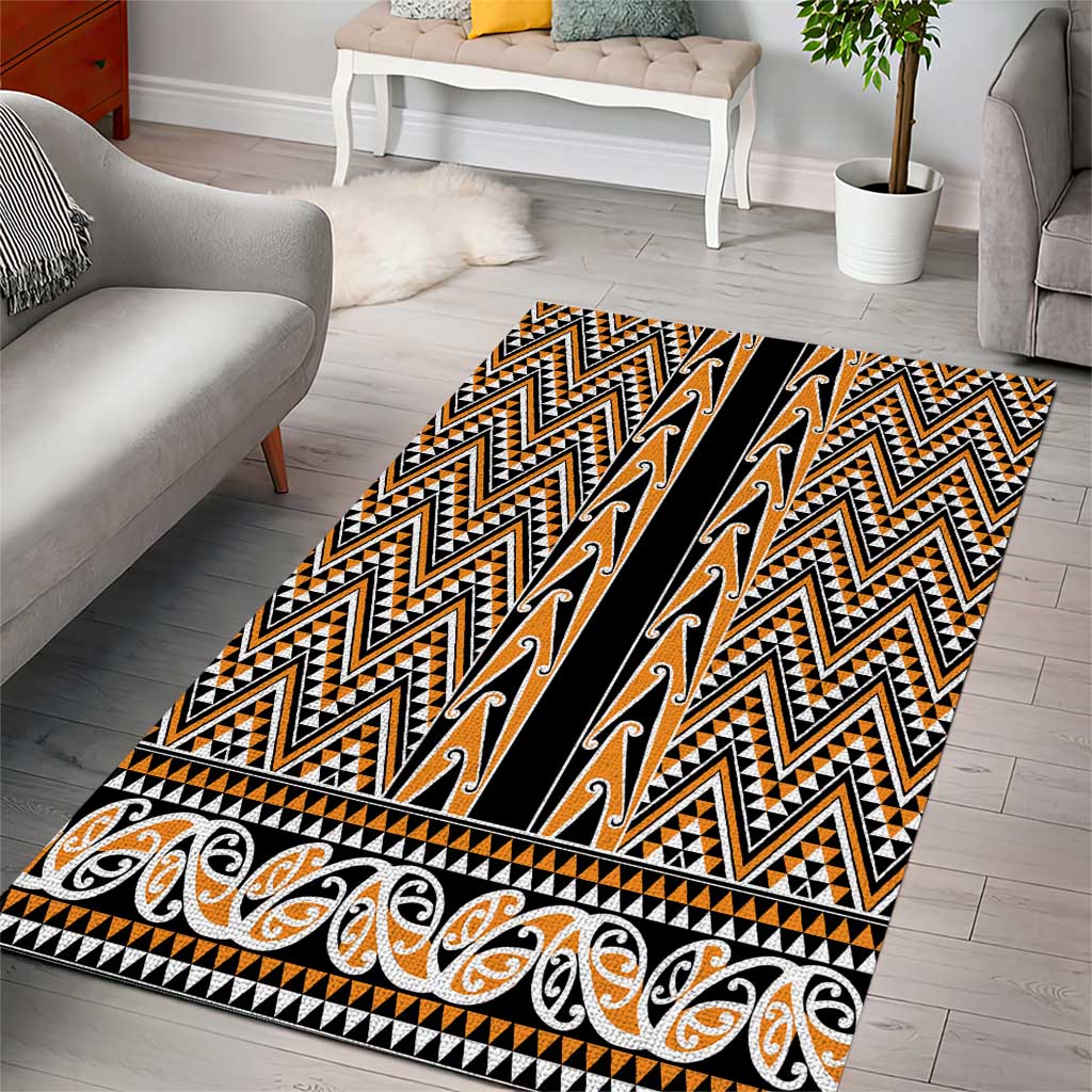 New Zealand Maori Niho Taniwha Area Rug Karaka Mangopare and Puhoro Pattern