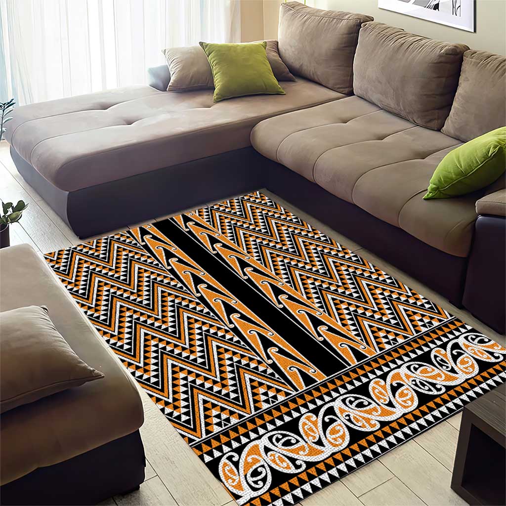 New Zealand Maori Niho Taniwha Area Rug Karaka Mangopare and Puhoro Pattern