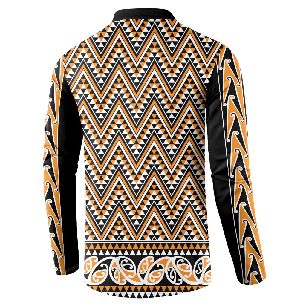 New Zealand Maori Niho Taniwha Button Sweatshirt Karaka Mangopare and Puhoro Pattern