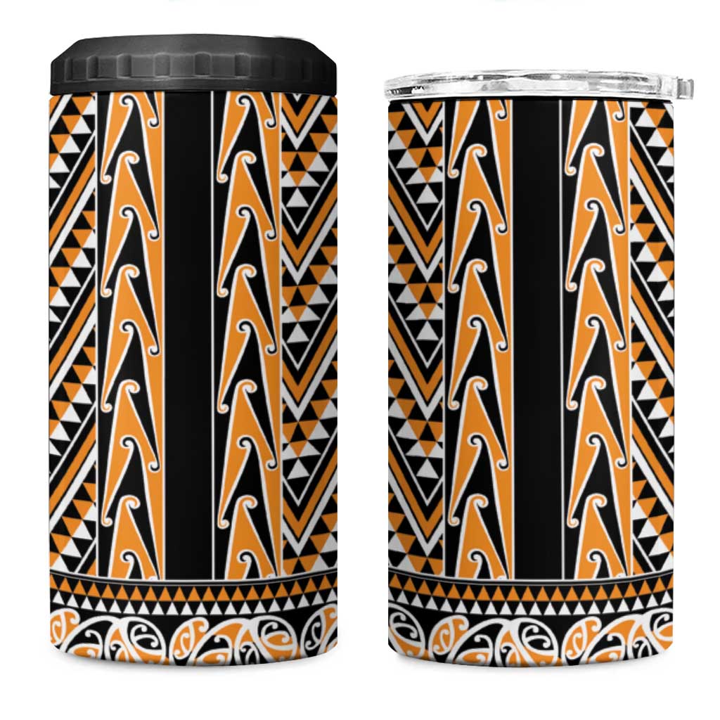 New Zealand Maori Niho Taniwha 4 in 1 Can Cooler Tumbler Karaka Mangopare and Puhoro Pattern LT9 One Size: 16 oz Gold - Polynesian Pride