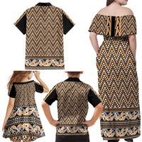 New Zealand Maori Niho Taniwha Family Matching Off Shoulder Maxi Dress and Hawaiian Shirt Karaka Mangopare and Puhoro Pattern