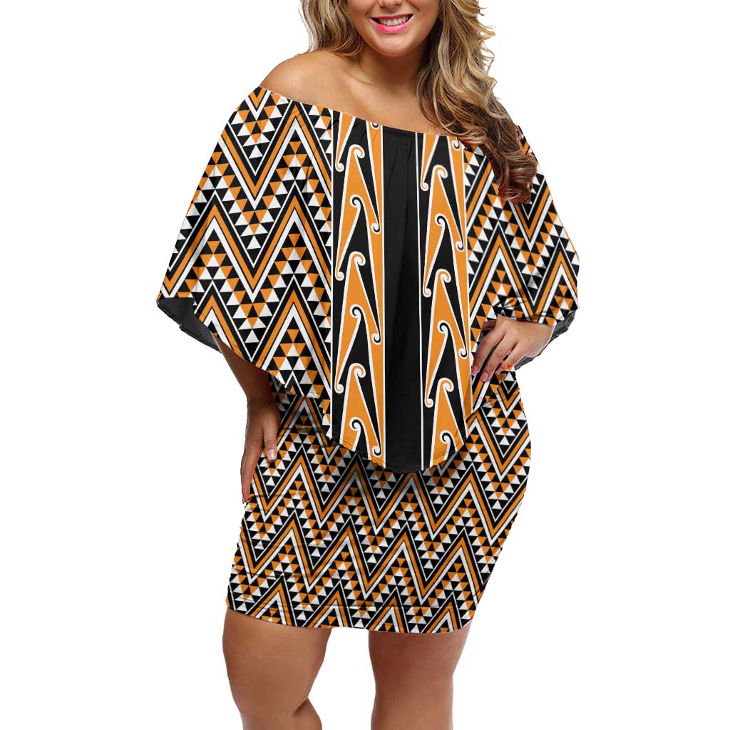New Zealand Maori Niho Taniwha Family Matching Off Shoulder Short Dress and Hawaiian Shirt Karaka Mangopare and Puhoro Pattern