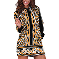 New Zealand Maori Niho Taniwha Hoodie Dress Karaka Mangopare and Puhoro Pattern LT9 Gold - Polynesian Pride
