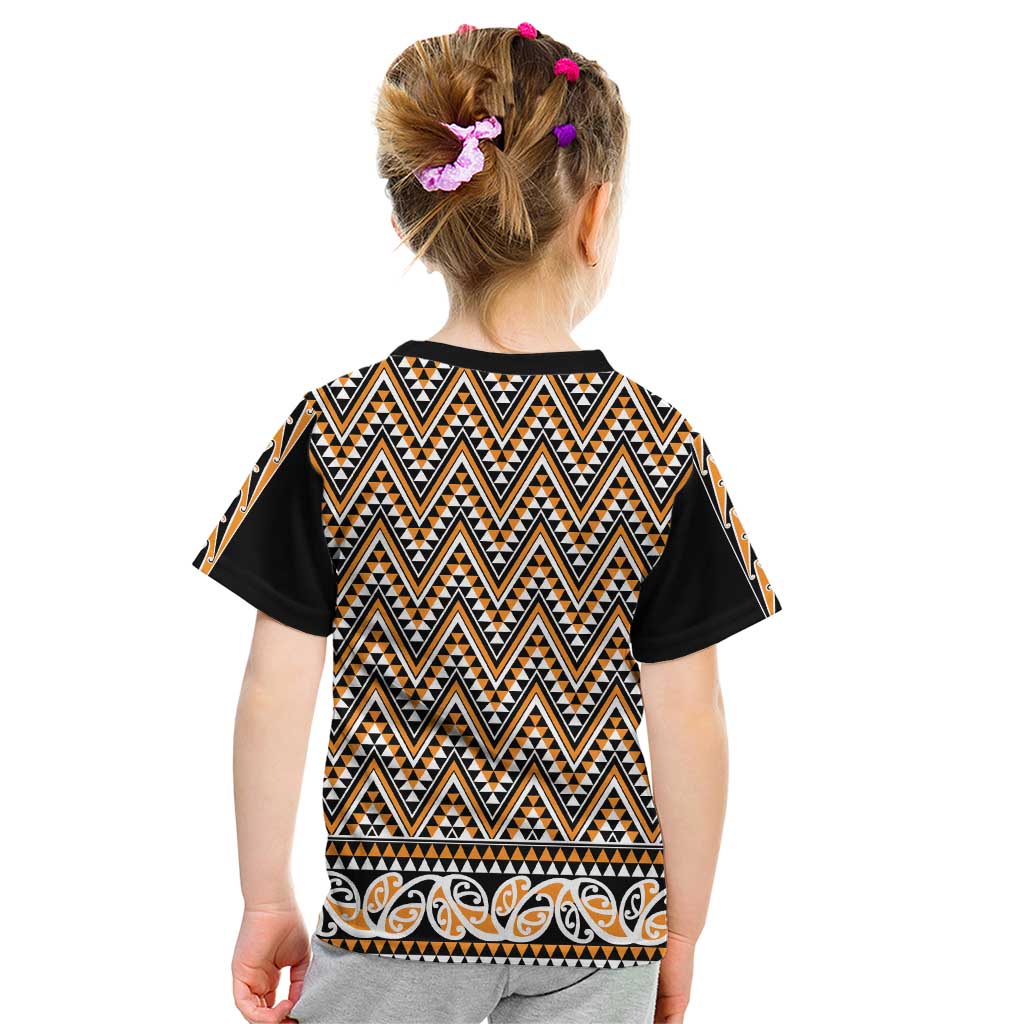 New Zealand Maori Niho Taniwha Kid T Shirt Karaka Mangopare and Puhoro Pattern
