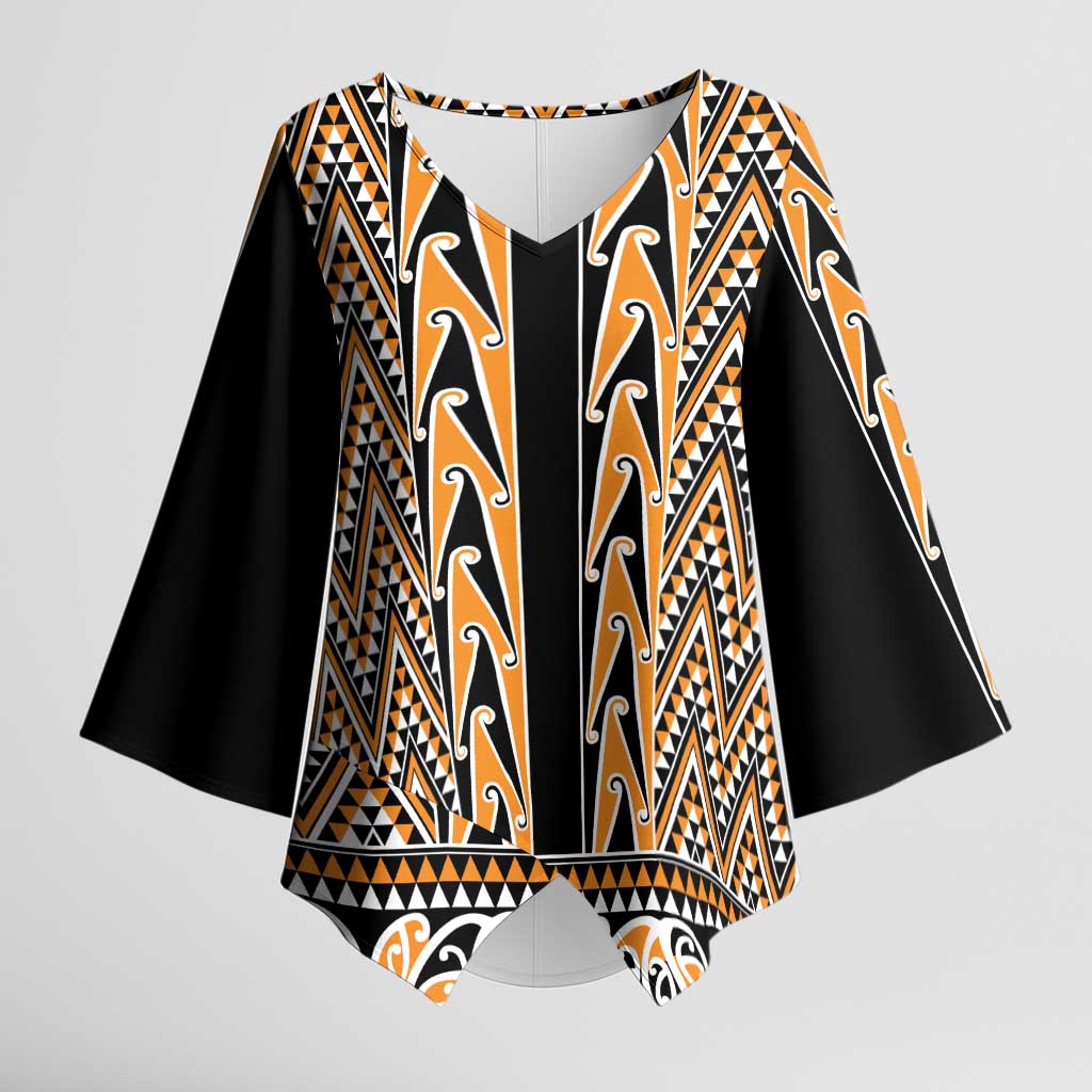 New Zealand Maori Niho Taniwha Kimono Sleeve Blouse Karaka Mangopare and Puhoro Pattern - Polynesian Pride