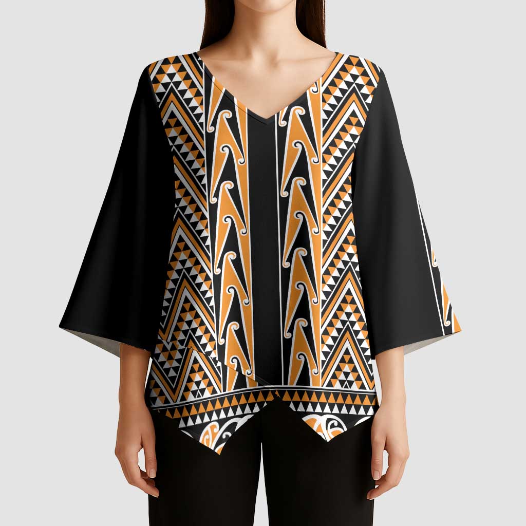 New Zealand Maori Niho Taniwha Kimono Sleeve Blouse Karaka Mangopare and Puhoro Pattern - Polynesian Pride